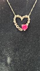 Ruby Diamond & Stone Necklace .03 CT. 10K White Gold 1.26g